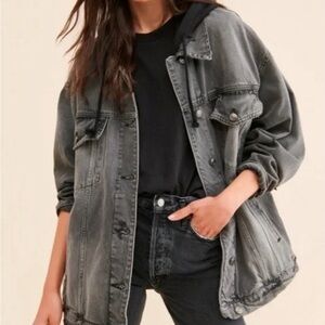 👽 We The Free Women’s Flawless Oversized Hooded Denim Jacket - Size: S, Grey